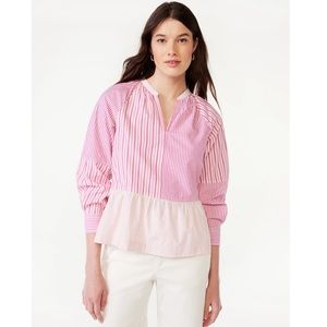 Free Assembly V-Neck Peplum Top with Long Sleeve size Small